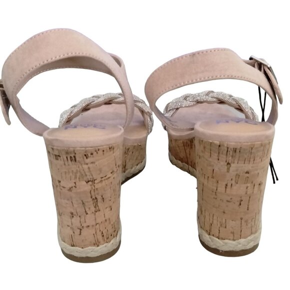Madden Nyc Blush Braided Rhinestone Adjustable Strap Wedge Sandals Size 11 - Picture 10 of 10